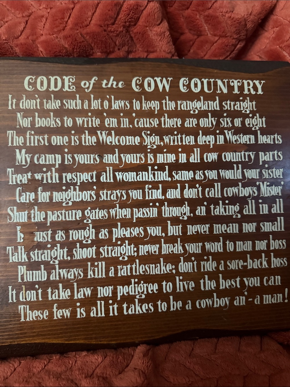 Vintage "Code of the Cow Country" Western Wooden Wall Plaque | Cowboy Poetry Dec - Picture 2 of 8